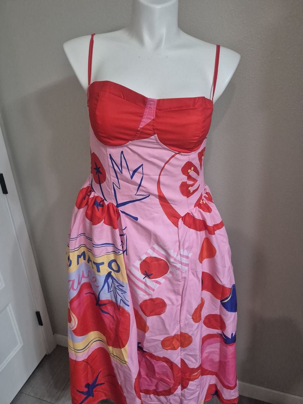 Pink & Red Printed Spaghetti-Strap Dress